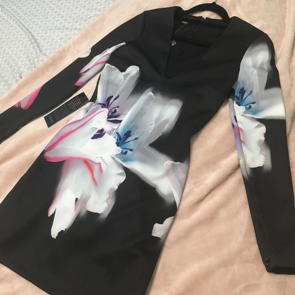 BEBE Black Floral Dress - Picture 1 of 2